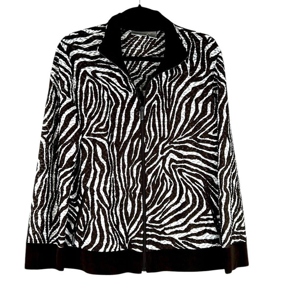 Chico's Brown & White Zebra Print Sheer Long Sleeve‎ Lightweight Jacket Size M